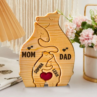 Custom Bear Family Engraved Name Wooden Puzzle Family Heartful Gifts Mother's Day Gift Ideas