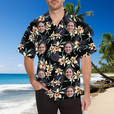 Personalized Face Hawaiian Shirt Lily Flowers Shirt Family Summer Vacation Party Gift Birthday Gift