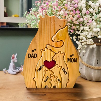 Personalized Bear Family Engraved Name Wooden Puzzle Heartful Gifts Mother's Day Gift Ideas