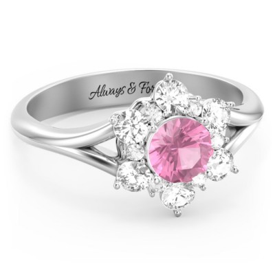 S925 Sterling Silver Aurora Round Cluster Birthstone Ring For Her