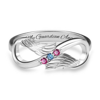 S925 Sterling Silver Personalized Angel Wings Infinity Ring With Birthstones For Her