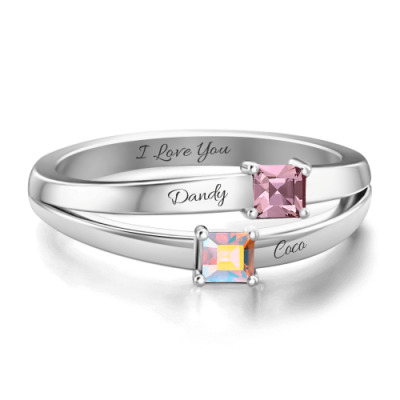 S925 Sterling Silver Personalized Birthstone Promise Ring Platinum Plated For Her