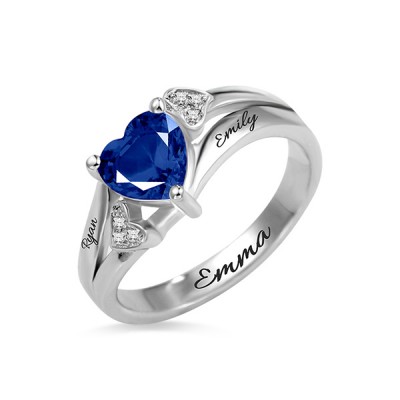 S925 Sterling Silver Engraved Heart Birthstone Promise Ring For Her