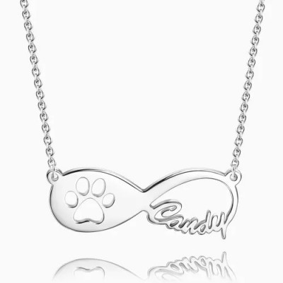 Dog Paw Print Infinity Name Necklace