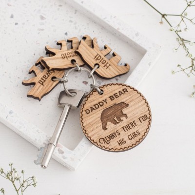 Father's Day Gift Personalized Daddy Bear Keyring with 1-10 Charms Dad Husband Grandpa