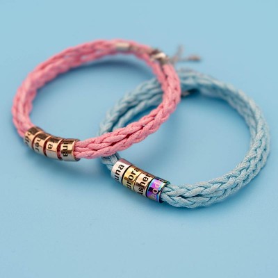 Unsex Personalized Bead Strap Bracelet With 1-10 Names In 6 Colors
