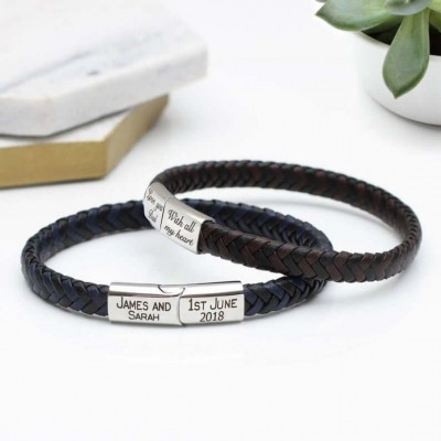 Personalized Contrast Leather Bracelet