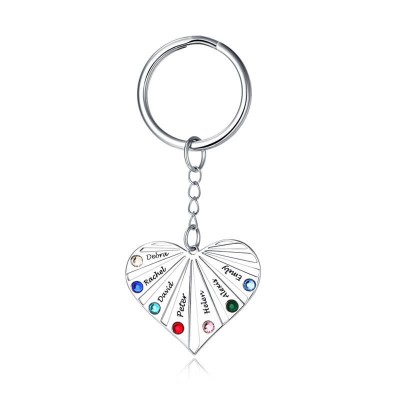 Silver Personalized 1-8 Engraving Names with Birthstone Key Chain Gift For Mother's Day