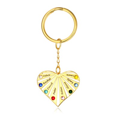 Personalized Gold Plating1-8 Engraving Names with Birthstone Key Chain Gift For Mother's Day