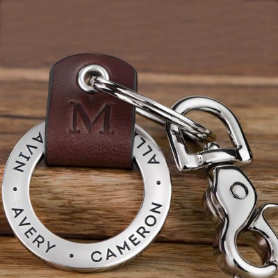 Father’s Day Gift Personalized Dad Leather Keychain Engraving 1-10 Names 