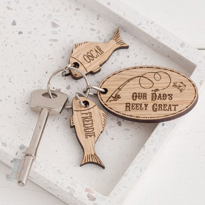 Father's Day Gift Personalized Fishing Keychain with 1-10 Names Charms Dad Grandpa