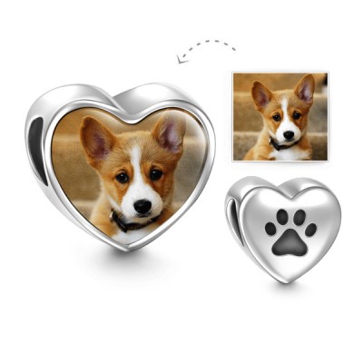 Paw Print Heart Personalized Photo Charm