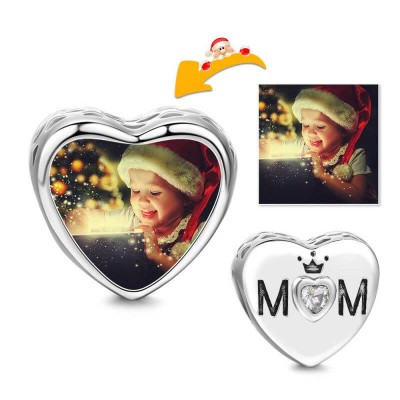 Elegant Mom Heart Photo Charm