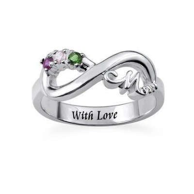 S925 Sterling Silver Infinity Birthstones Mom Ring