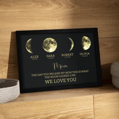Custom Moon Phase Print Frame with Kids Names for Mom Unique Mother's Day Gift Ideas New Mom Gift