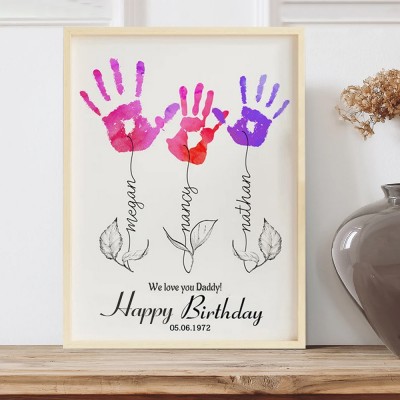 Personalized DIY Flower Handprint Frame Birthday Gift for Dad Grandpa from Kids