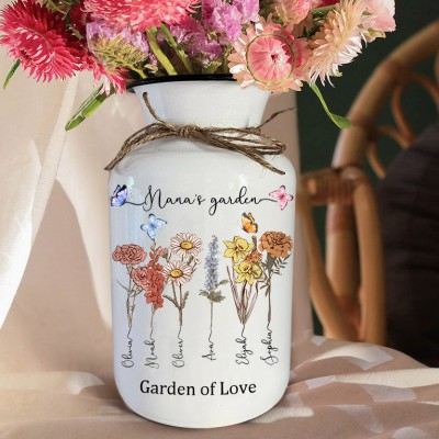 Personalized Nana's Garden Birth Flower Vase with Kids Name Mother's Day Gift Ideas