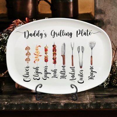 Custom Daddy's Grilling Plate with Kids Name BBQ Platter Gift for Father's Day