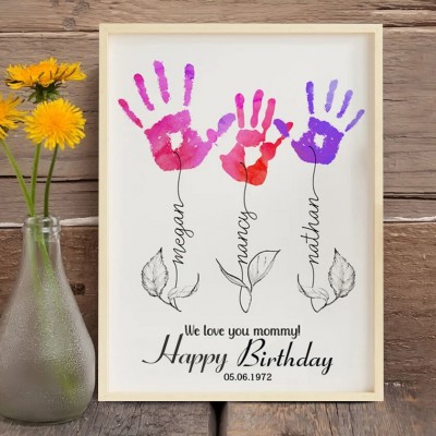 Personalized DIY Flower Handprint Frame Birthday Gift for Mom Grandma from Kids