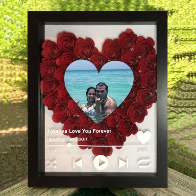 Personalized Heart Shaped Spotify Flower Shadow Box Love Gift for Couples Valentine's Day Gift