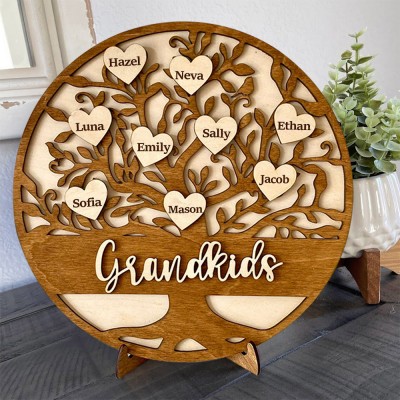 Personalized Family Tree Sign with 1-30 Name Engravings Home Wall Decor