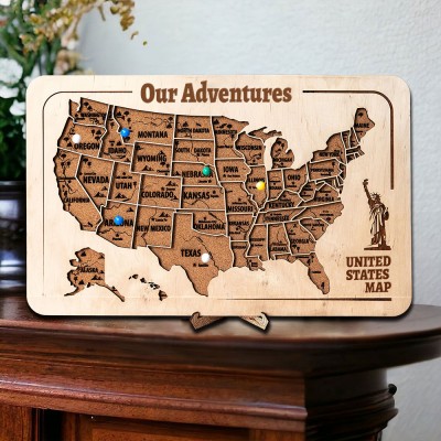 Personalized Our Adventure Push Pin Wooden Travel Map Board Gift Ideas for Boyfriend Husband Valentine's Day Gifts for Her