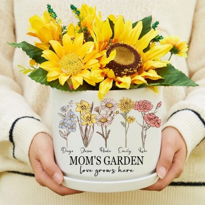 Personalized Mom's Garden Art Print Birth Flower Plant Pot Warm Gift for Mom Grandma Mother's Day Gift Ideas