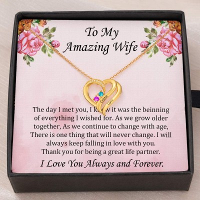 To My Amazing Wife Necklace Personalized 2 Names and Birthstones Necklace for Wife Christmas Gift Ideas Anniversary Gifts