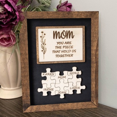 Personalized Family Wooden Puzzle Pieces Name Sign Family Gift For Mom Grandma Mother's Day Gift