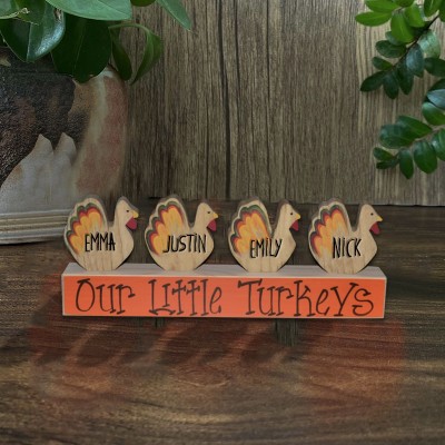 Personalized Our LittleTurkeys with Names Fall Thanksgiving Halloween Decor Turkey Family Block Set 