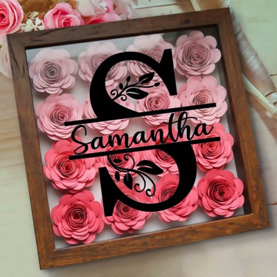Customized Name Ombre Rose Shadow Box Personalized Monogram Name Shadow Box Frame Valentine's Day Anniversary Gift for Her
