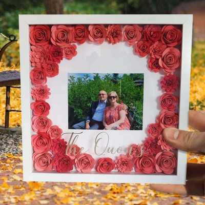 Personalized Photo Flower Shdow Box Valentine's Day Gift for Her Wedding Anniversary Gift