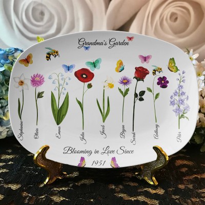 Mother's Day Gift Personalized Birth Month Flower Plate Gift for Grandma