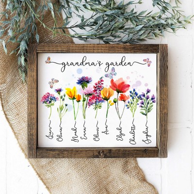 Personalized Grandma's Garden Birth Flower Sign with Grandkids Name Gift for Mom Grandma