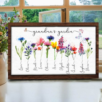 Personalized Birth Month Flower Grandmas Garden Wood Sign with Kids Name Mother's Day Gifts Idea