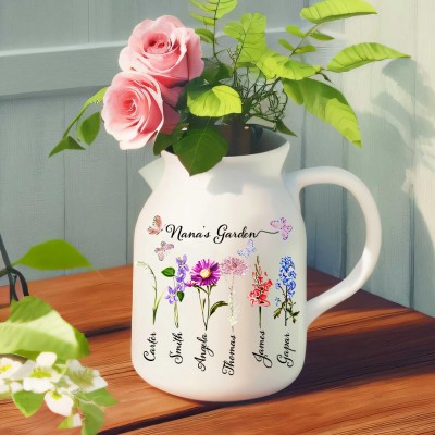 Custom Nana's Garden Birth Month Flower Vase with Kids Names Family Gift Unique Gift Ideas for Nana Mom Grandma