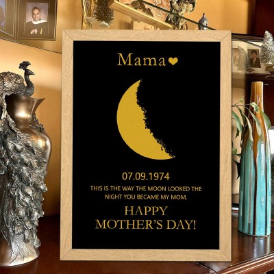 Personalized Moon Phase Wood Frame Sign with Kids Names for Mom Gifts for Mother's Day New Mom Gift