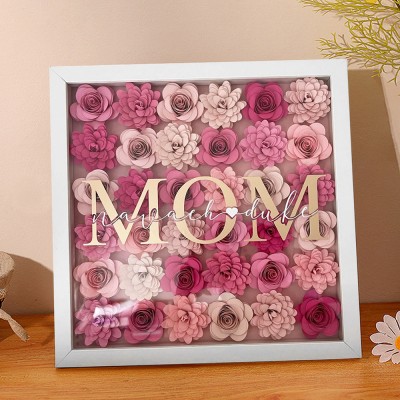 Personalized Paper Flower Shadow Box with Kids Names Gift for Mom