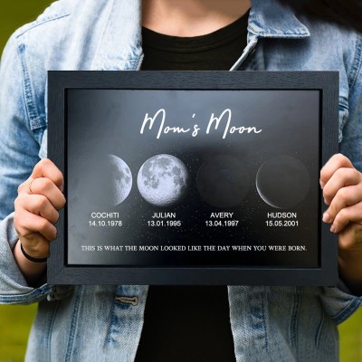 Personalized Mom's Moon Phase Frame By Date with Kids Names Gift for Mom Mother's Day Gift Ideas
