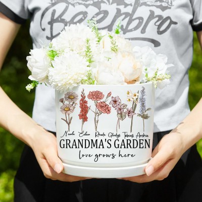 Personalized Grandma's Garden Art Print Birth Flower Plant Pot Heartful Gift for Mom Grandma Mother's Day Gift