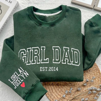 Personalized Girl Dad Embroidered Sweatshirt Hoodie With Date Unique Father's Day Gift Ideas