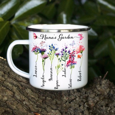 Nana's Garden Camping Mug Personalized Birth Month Flower Coffee Mug Gifts for Nana Christmas Gifts for Mom