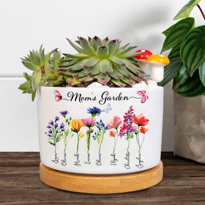 Personalized Mom's Garden Birth Flower Mini Succulent Plant Pot with Kids Names Gift Ideas for Mom Grandma