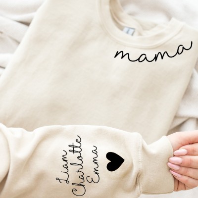 Personalized Mama Sweatshirt with Kids Names Sleeve Gifts for Mom Birthday Gifts for Her New Mom Gift 