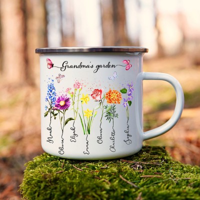 Grandma's Garden Coffee Mug Custom Birth Flower Camping Mug with Names Unique Grandma Gifts from Grandkids