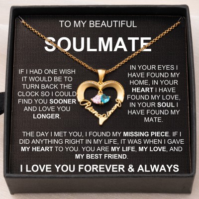 To My Soulmate Heart Shaped 2 Names Necklace with Birthstone Designs Gifts for Girlfriend Soulmate Anniversary Gifts Valentine's Day Gift Ideas