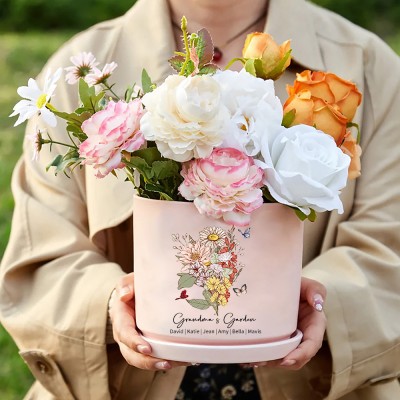 Custom Grandma's Garden Birth Flower Bouquet Pot With Grandkids Names for Mom Grandma Mother's Day Gift Ideas