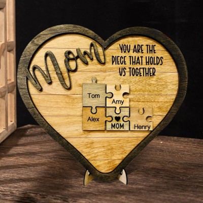 Personalized Heart Shaped Puzzle Pieces Mom Name Sign Gift for Mom Grandma