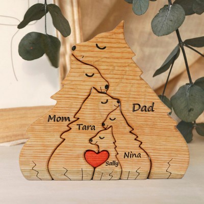 Personalized Wooden Wolf Family Puzzle Animal Figurines Family Keepsake Gifts Christmas Gifts