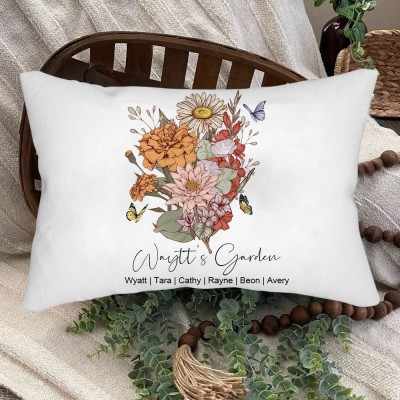Personalized Family Garden Birth Flower Bouquet Pillow Unique Gift Ideas For Mom Grandma Mother's Day Gifts